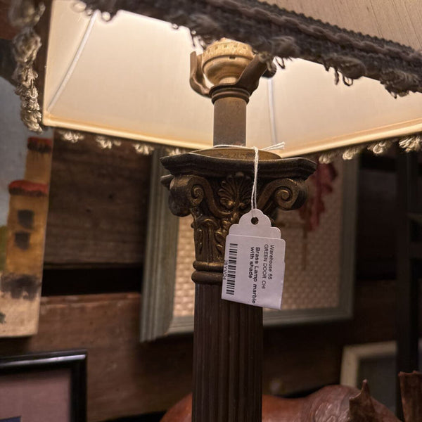 Brass Lamp marble base 23 in tall with shade