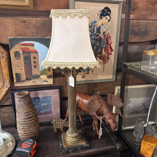Brass Lamp marble base 23 in tall with shade
