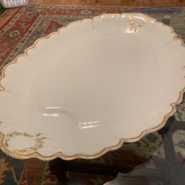 Large Vintage Havilland China Oval Serving Platter with gold outline / wreath pattern