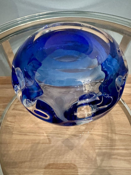 Murano cobalt and clear cigar ashtray 6.5x3.5