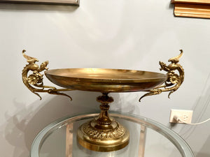 19th century French grand tour bronze Tazza with neoclassic al centerpiece, and full Griffon handles 21.5w x12.5t-Pick up only