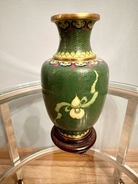 Elaborate cloisonne vase with stand