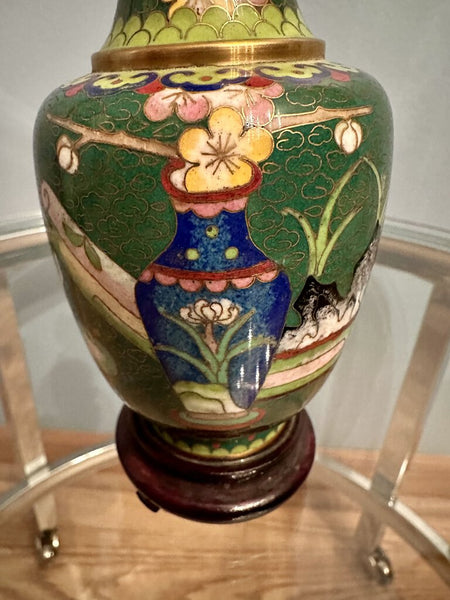 Elaborate cloisonne vase with stand