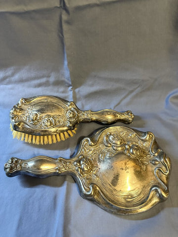 Art nouveau mirror and brush set