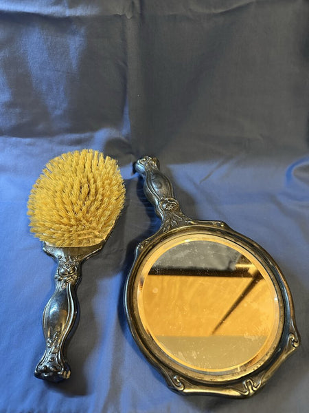 Art nouveau mirror and brush set