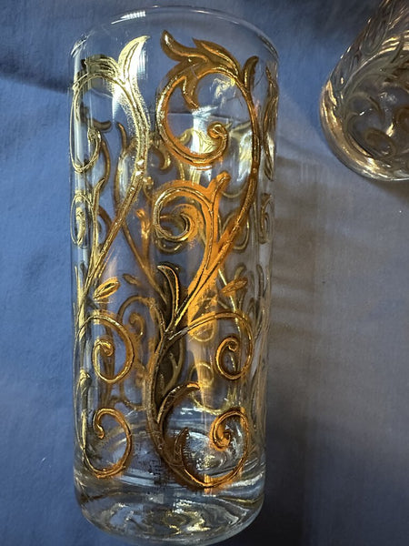 Culver Iberia Baroque Scroll tall drink glass with 22kt gold