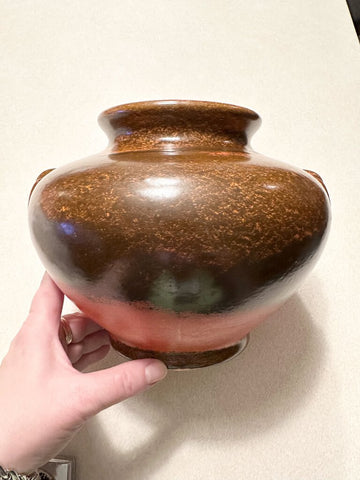 Vintage 60s pottery orange and brown pottery vase 7.25x9w