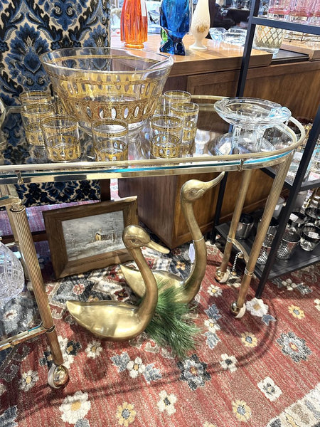 Vintage Italian Regency brass and glass expandable bar cart on casters 31 x 31 x 16.5 closed - 31 x 54 x 16.5 open pick up only FIRM