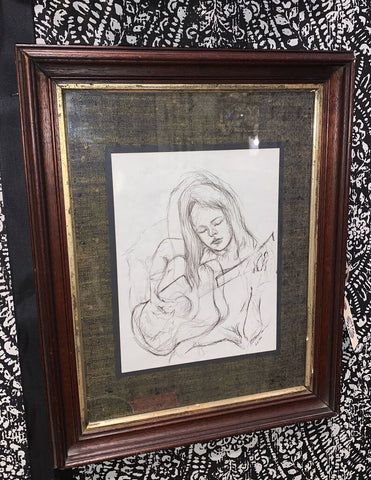 VINTAGE PORTRAIT PEN & INK DRAWING SIGNED & FRAMED | 19.25"H X 15.25"W