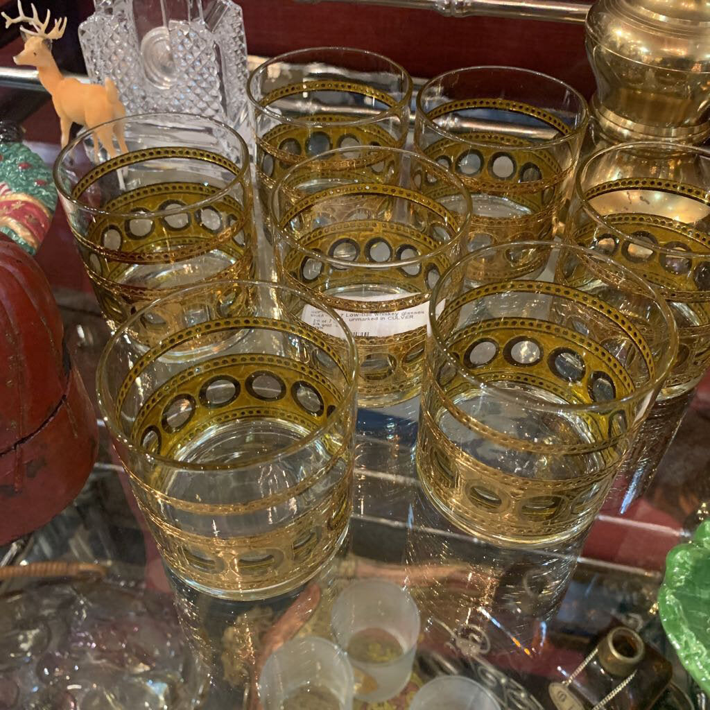 Set of 7 Low-ball whiskey glasses 22k gold , unmarked in CULVER style