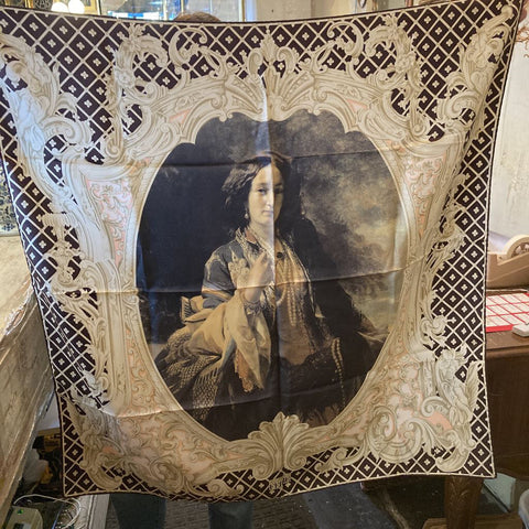 Vintage Italian silk portrait scarf by Giofranco Ferre, 35in square