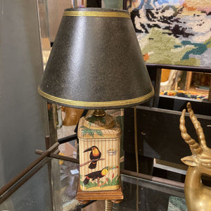 Vintage tin parrots lamp (12:h, 3"w)