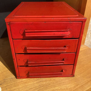 Vintage mini red industrial drawers (6H, 8D, 6W inches)