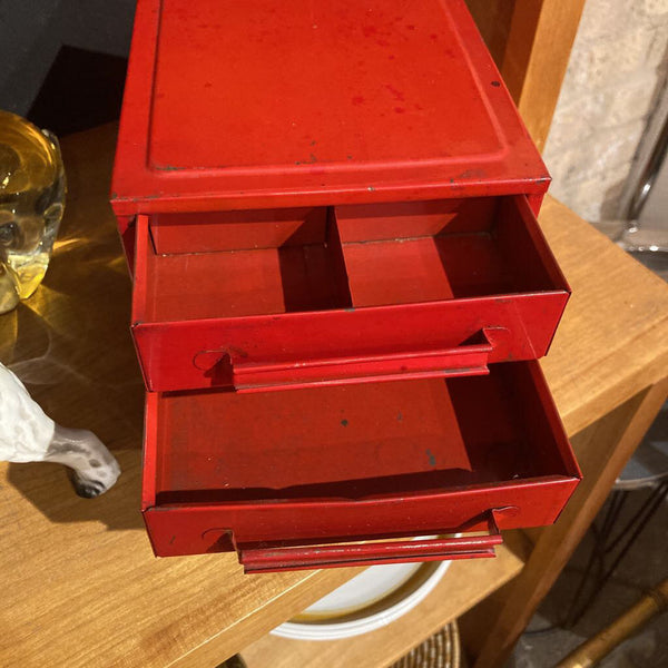 Vintage mini red industrial drawers (6H, 8D, 6W inches)