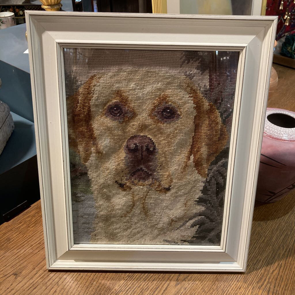 Vintage framed Golden Lab needlepoint (14.5 x 17.5 in)