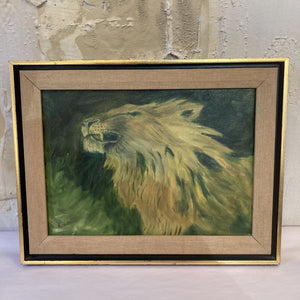 Mid Century lion oil painting, original signed & framed (17x13 in)