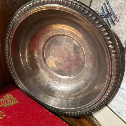 Engraved silver bowl 7in wide