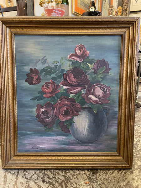 19th century oil painting of roses 30x26