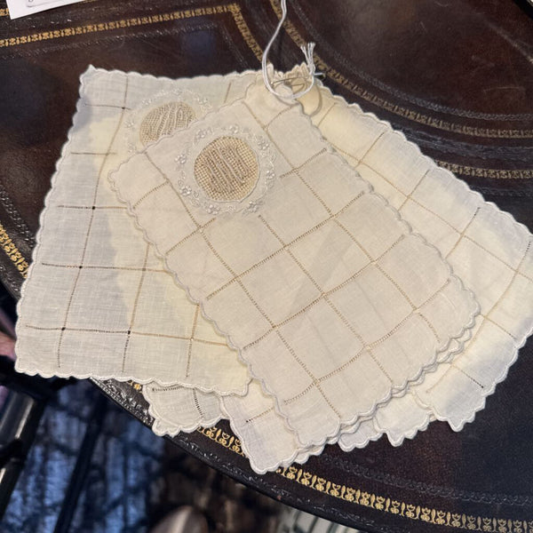 Set 8 vintage cocktail napkins monogrammed ECM