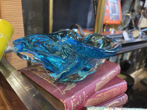 Blue art glass bowl 7x4x4