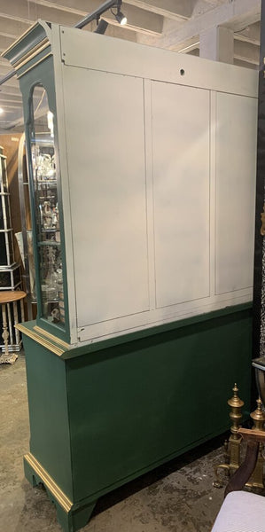 VINTAGE GREEN HUTCH CABINET WITH SHELVES - TWO PIECES | 79"H X 52"W X 20"D