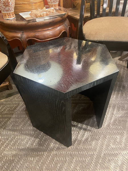 Black cerused oak hexagonal side table