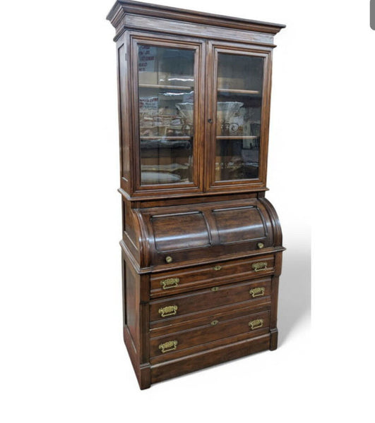 VICTORIAN CYLINDER ROLL TOP SECERETARY 39W 22D 85T IN STORE PICK UP ONLY