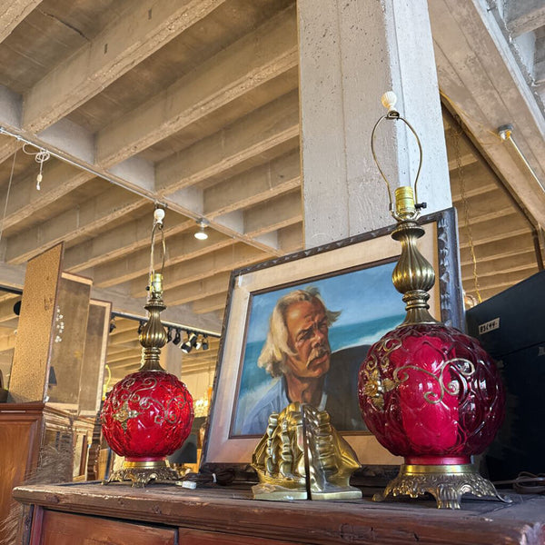 PAIR RED MCM LAMPS