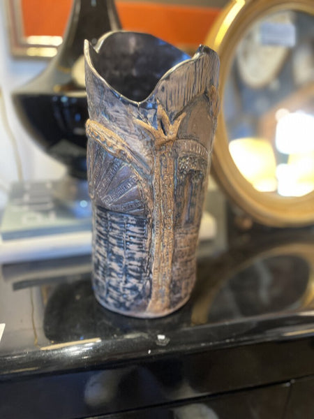 Abstract pottery vase 10x4 as found