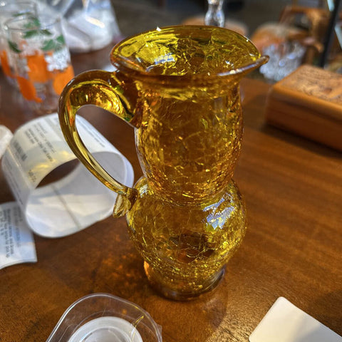 Crackle art glass small pitcher