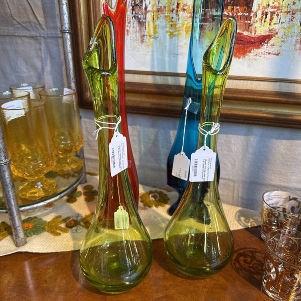 Green swung vase approx 15inch L E Smith smoothie?