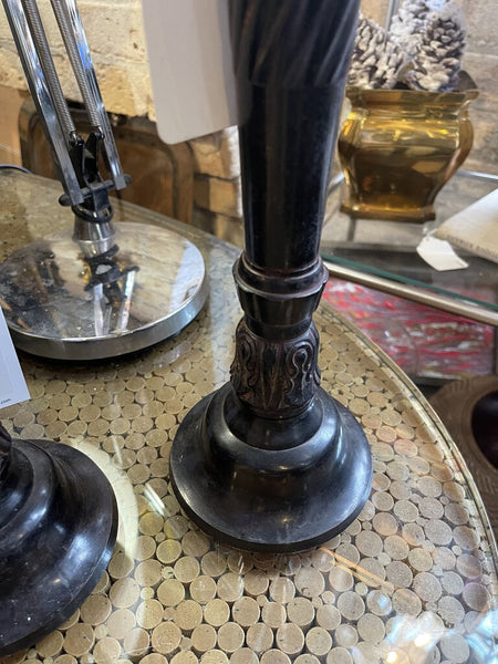 Pair tall bronzed candlesticks