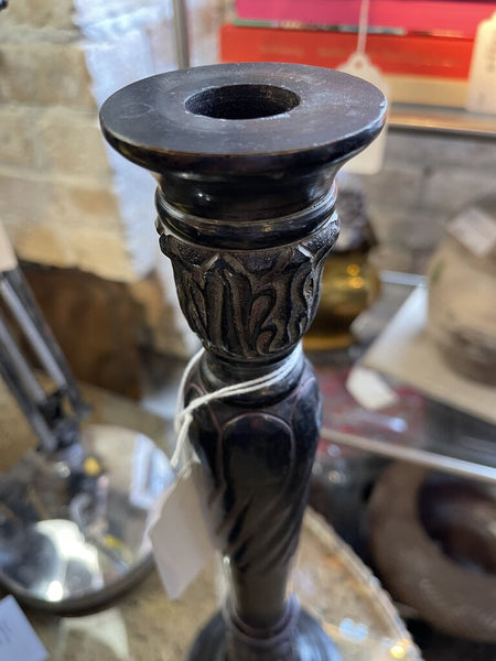 Pair tall bronzed candlesticks