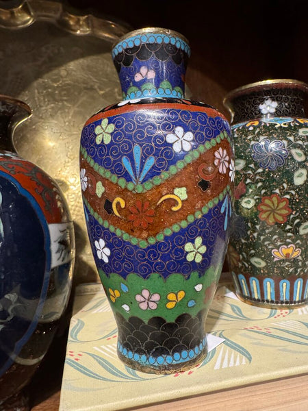 Small Cloisonne Blue Vase 5" tall