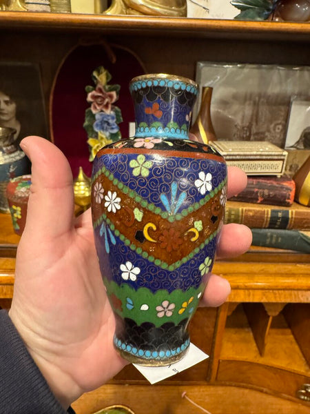 Small Cloisonne Blue Vase 5" tall