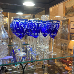 Set of 8 Bohemian Cobalt hand engraved stems (8"h, 3"w)