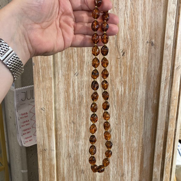 Faux amber bead necklace, 22 in long