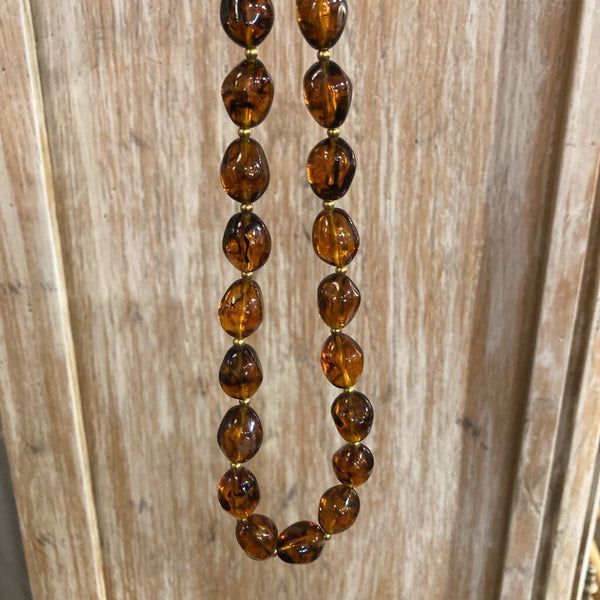 Faux amber bead necklace, 22 in long