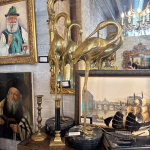Pair Brass and Marble Cranes 24H-28H IN STORE PICKUP ONLY