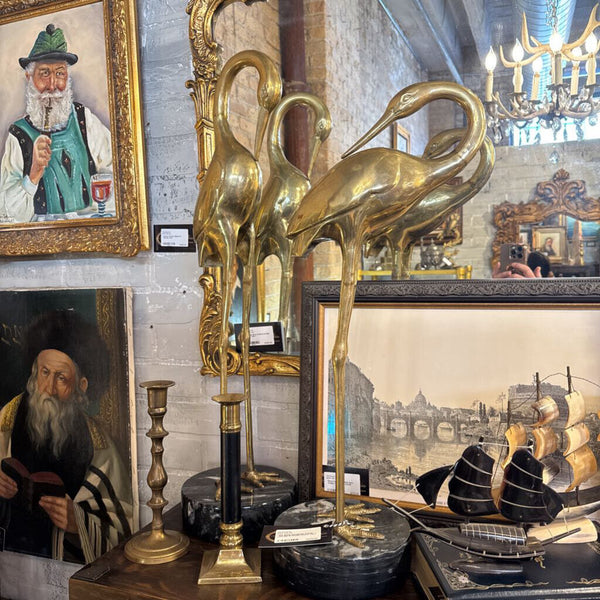 Pair Brass and Marble Cranes 24H-28H IN STORE PICKUP ONLY