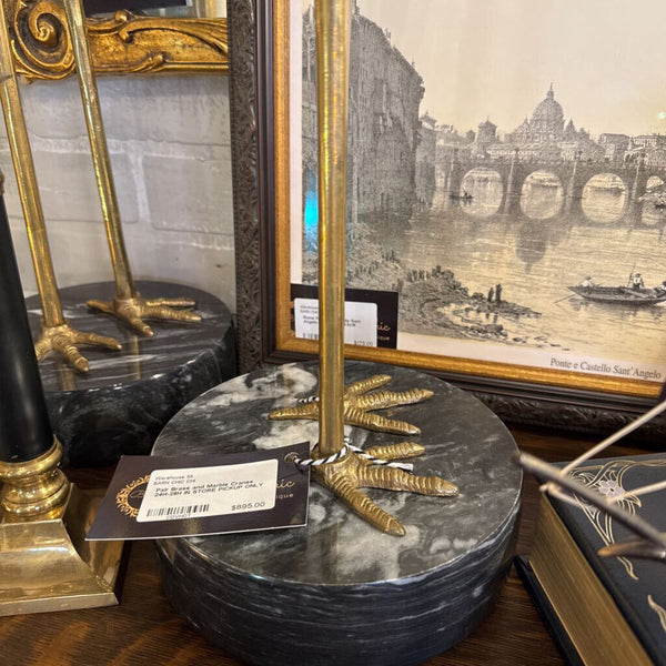 Pair Brass and Marble Cranes 24H-28H IN STORE PICKUP ONLY