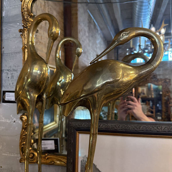 Pair Brass and Marble Cranes 24H-28H IN STORE PICKUP ONLY
