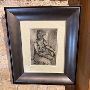 Vintage Engraving, seated woman, newly framed (11.5x13.5 in)