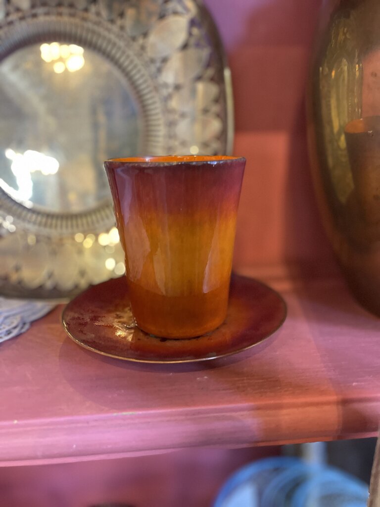 Signed Richard Hoffman Flame Enamel Cup and Saucer