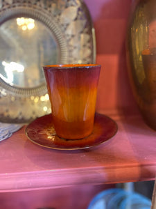 Signed Richard Hoffman Flame Enamel Cup and Saucer