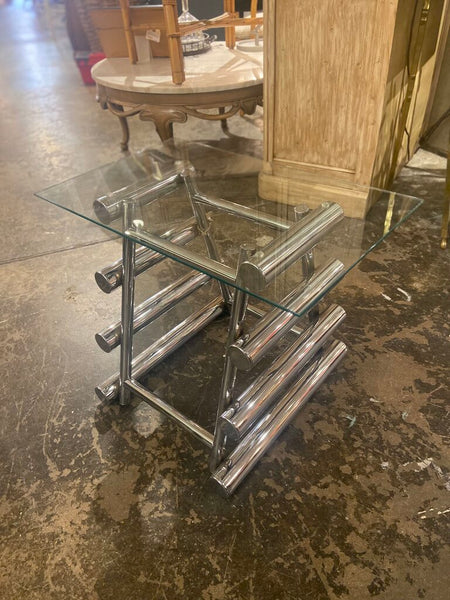 Postmodern chrome tubular side table in the manner of Willy Rizzo -in store pick up only