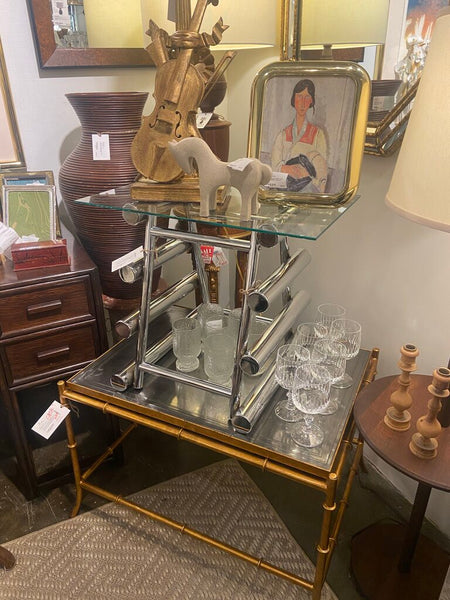 Postmodern chrome tubular side table in the manner of Willy Rizzo -in store pick up only