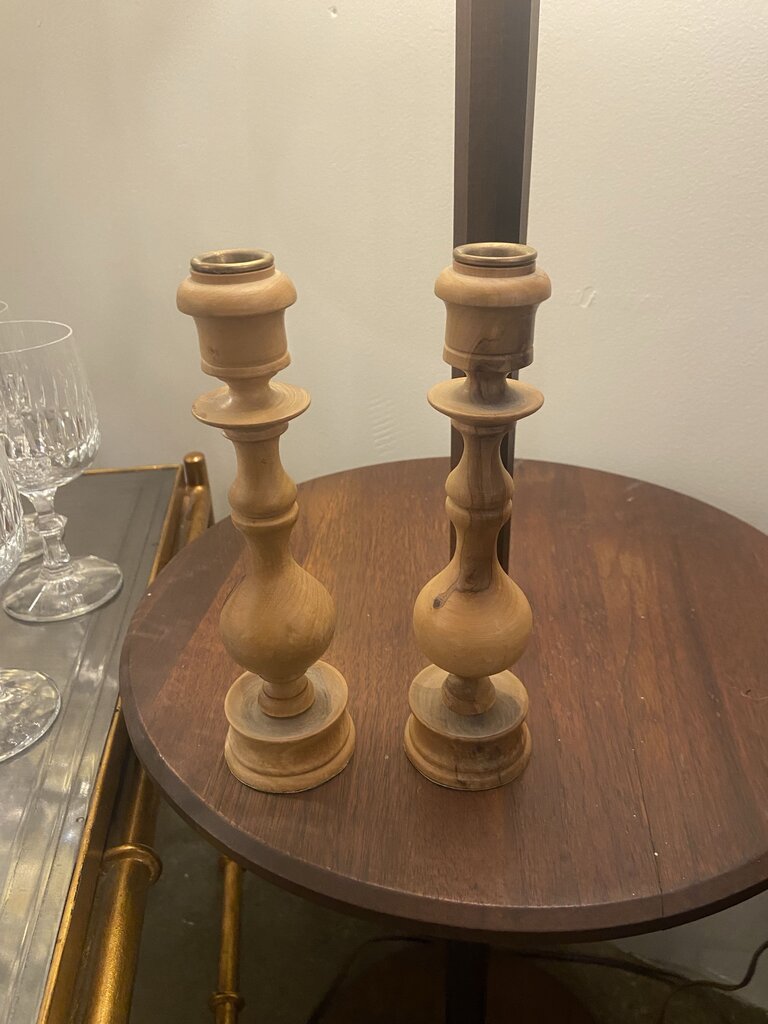 Olive wood holy land candlesticks -a pair
