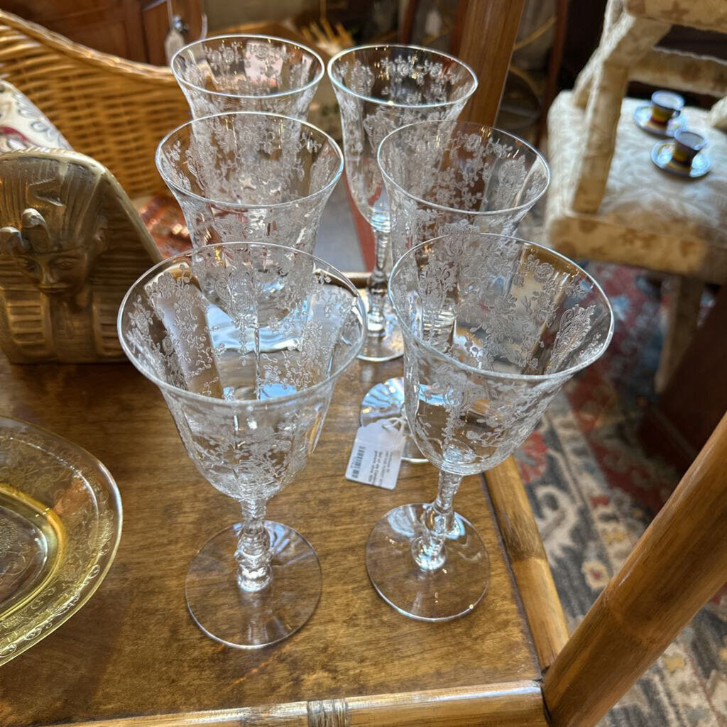Set of six Cambridge Rose point goblets circa 1930 for pick up only