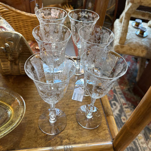 Set of six Cambridge Rose point goblets circa 1930 for pick up only